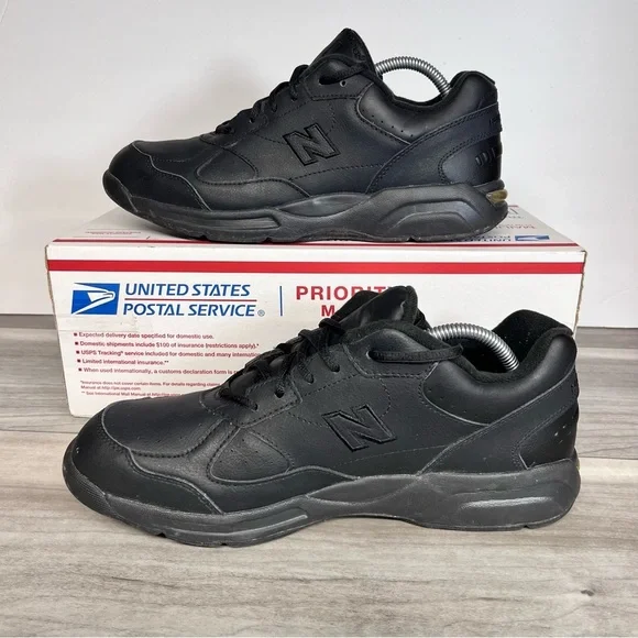 New Balance 574 Black Leather Sneakers Mens 10 Casual Shoes Walking Comfy - Picture 2 of 6